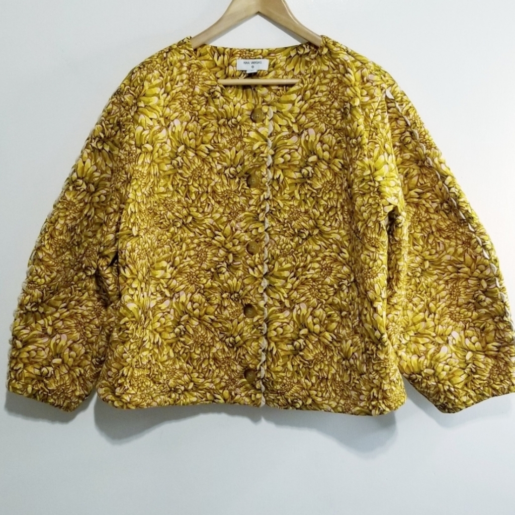 Kika Vargas X Target Gold Yellow Mum Floral Scalloped Quilted Jacket New Nwot